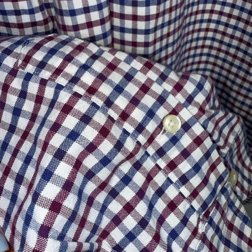 Polo Ralph Lauren Button Down Shirt 2XL Maroon Blue Plaid Check Long Sleeve Top